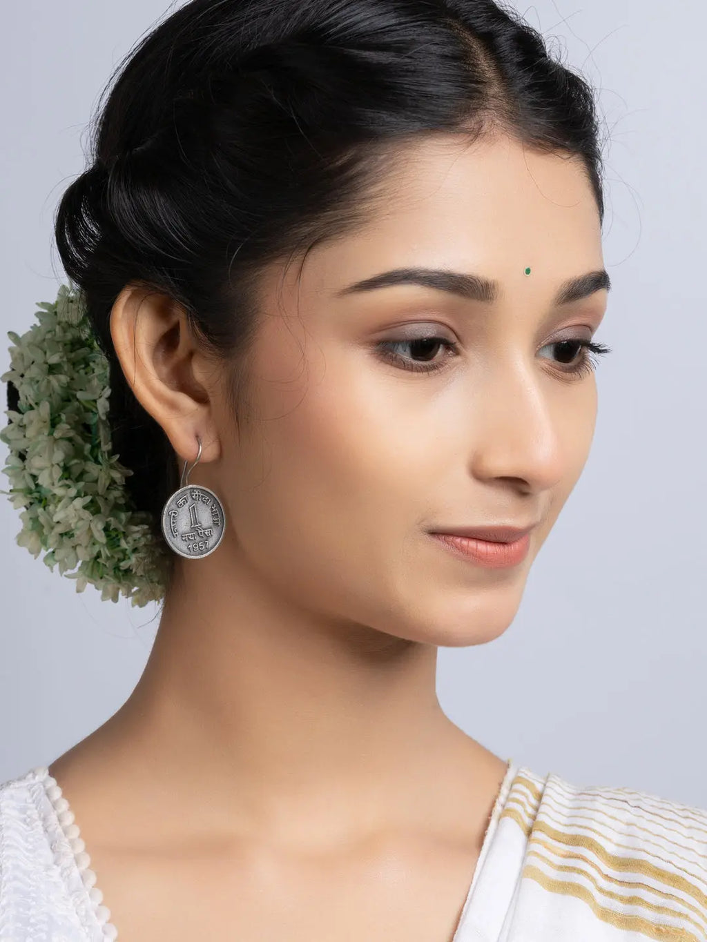 Oxidized Silver One Paise Earring LOOK AND ADORN - designed for you