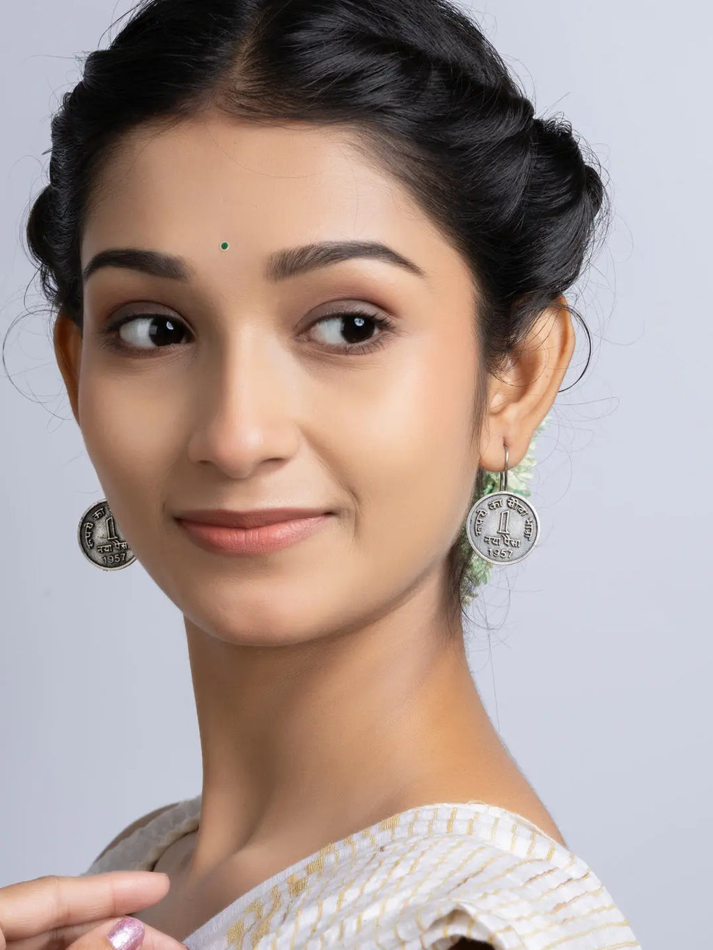 Oxidized Silver One Paise Earring LOOK AND ADORN - designed for you