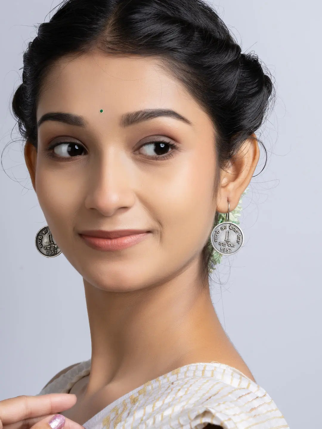 Oxidized Silver One Paise Earring LOOK AND ADORN - designed for you