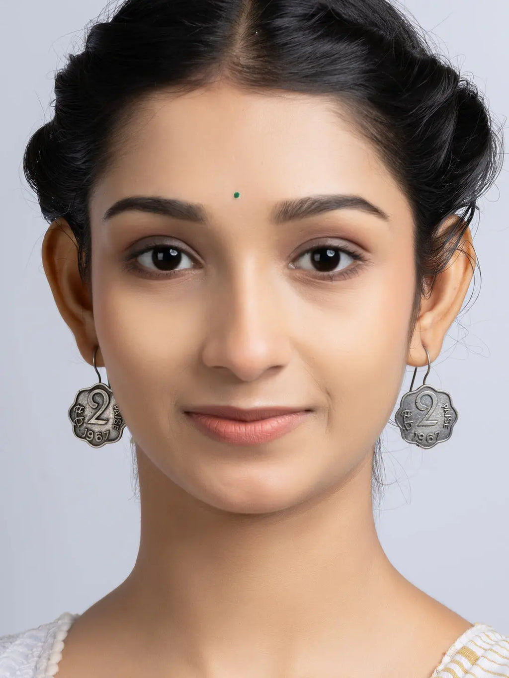 Oxidized Silver Two Paise Earring LOOK AND ADORN - designed for you