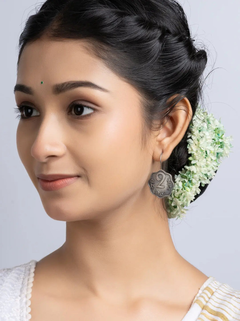 Oxidized Silver Two Paise Earring LOOK AND ADORN - designed for you