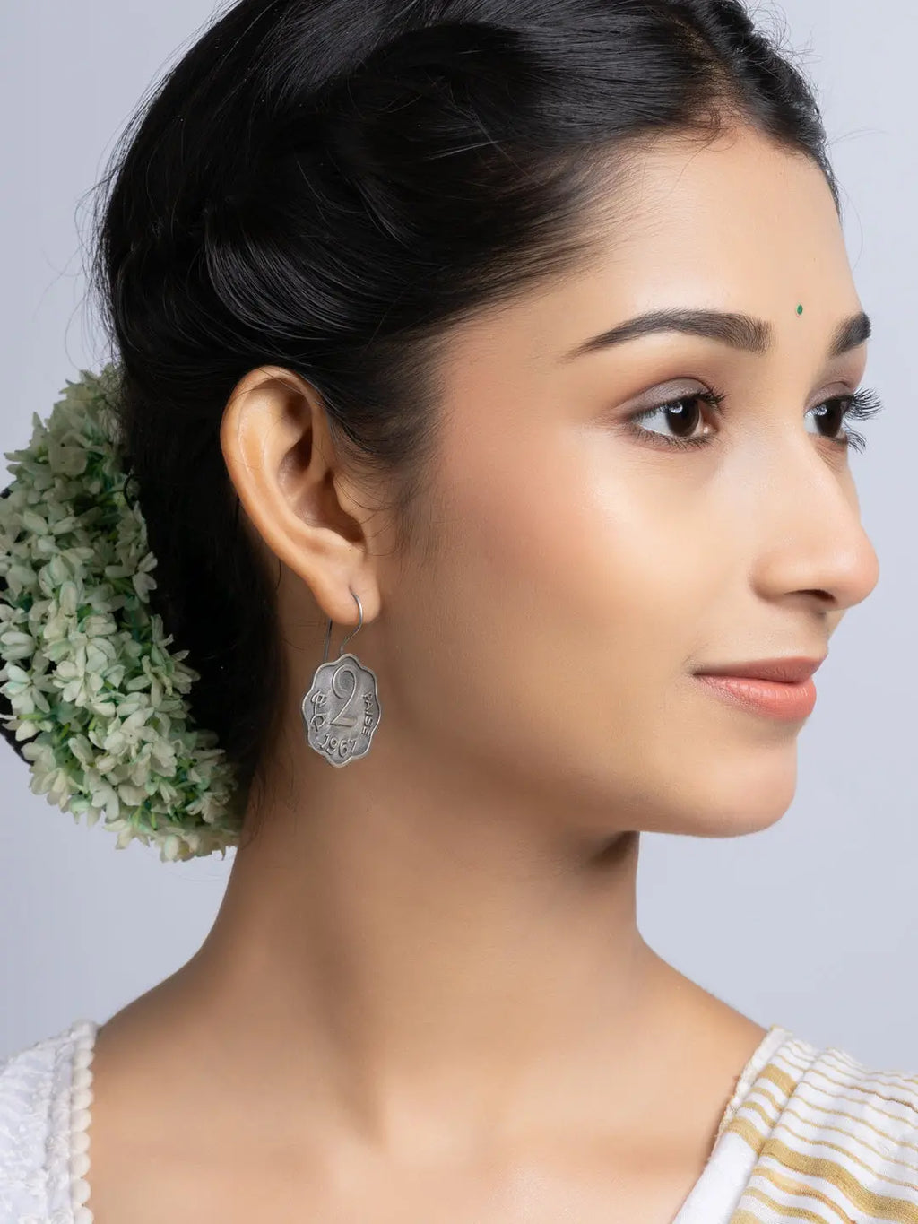 Oxidized Silver Two Paise Earring LOOK AND ADORN - designed for you
