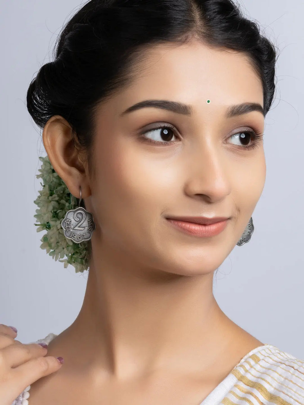 Oxidized Silver Two Paise Earring LOOK AND ADORN - designed for you