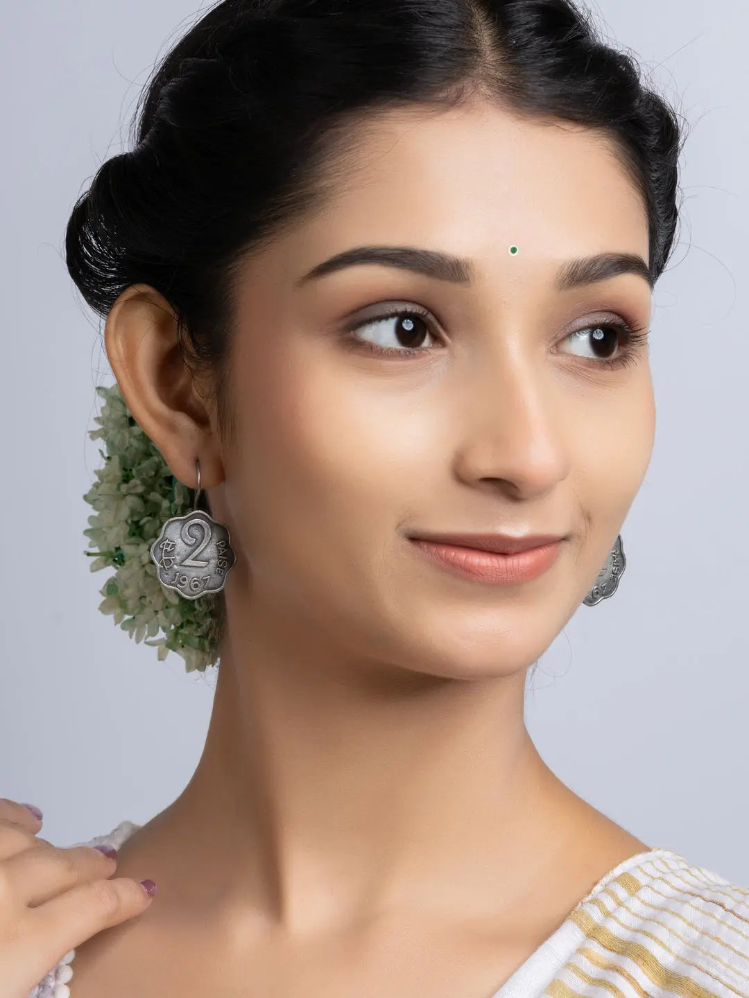 Oxidized Silver Two Paise Earring LOOK AND ADORN - designed for you
