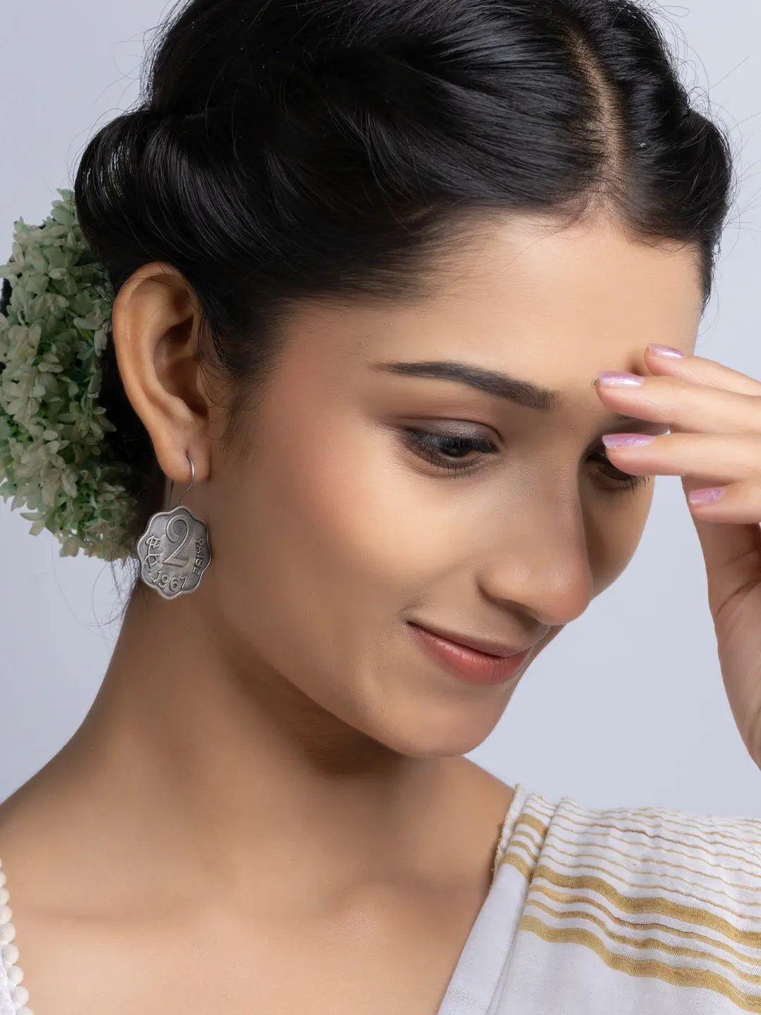 Oxidized Silver Two Paise Earring LOOK AND ADORN - designed for you