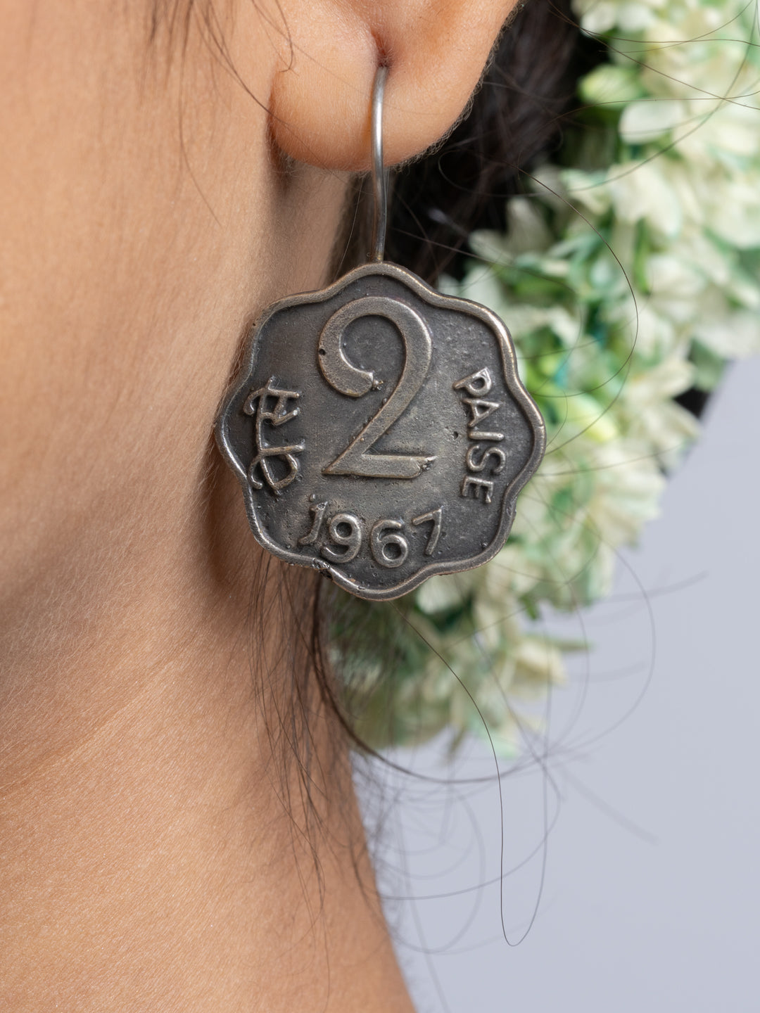 Oxidized Silver Two Paise Earring
