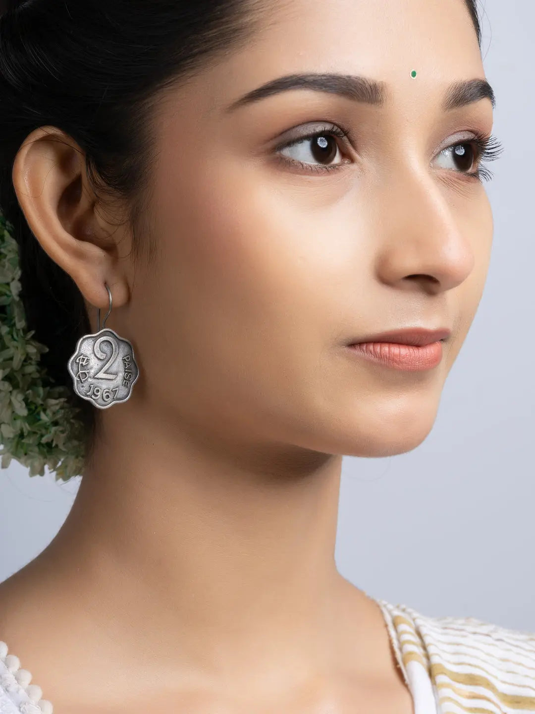 Oxidized Silver Two Paise Earring LOOK AND ADORN - designed for you