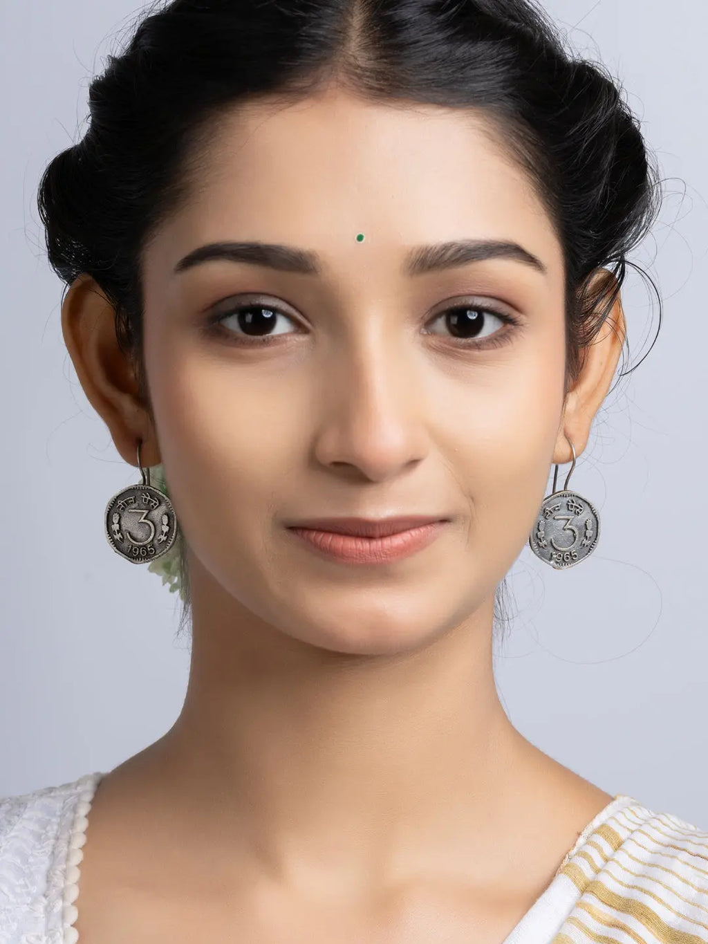Oxidized Silver Three Paise Earring LOOK AND ADORN - designed for you