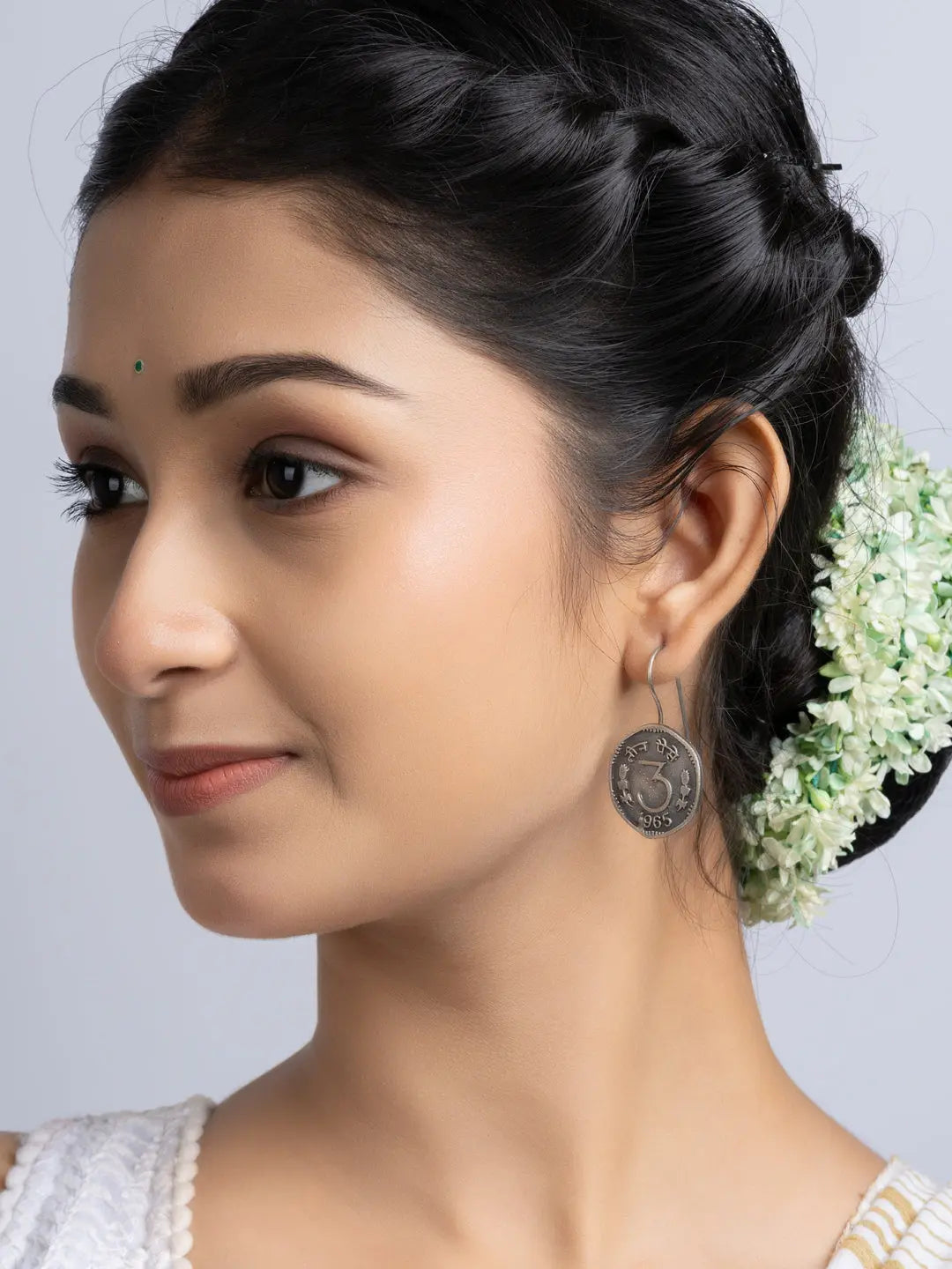 Oxidized Silver Three Paise Earring LOOK AND ADORN - designed for you
