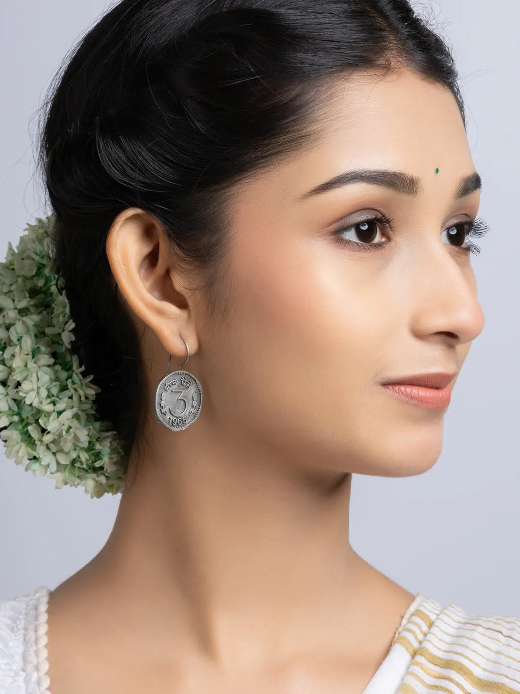Oxidized Silver Three Paise Earring LOOK AND ADORN - designed for you