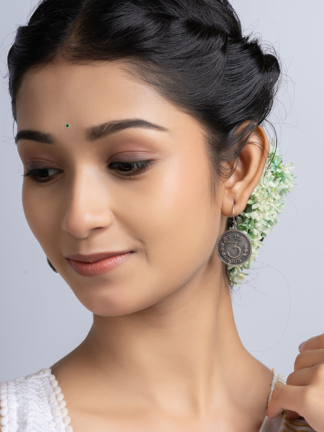 Oxidized Silver Three Paise Earring