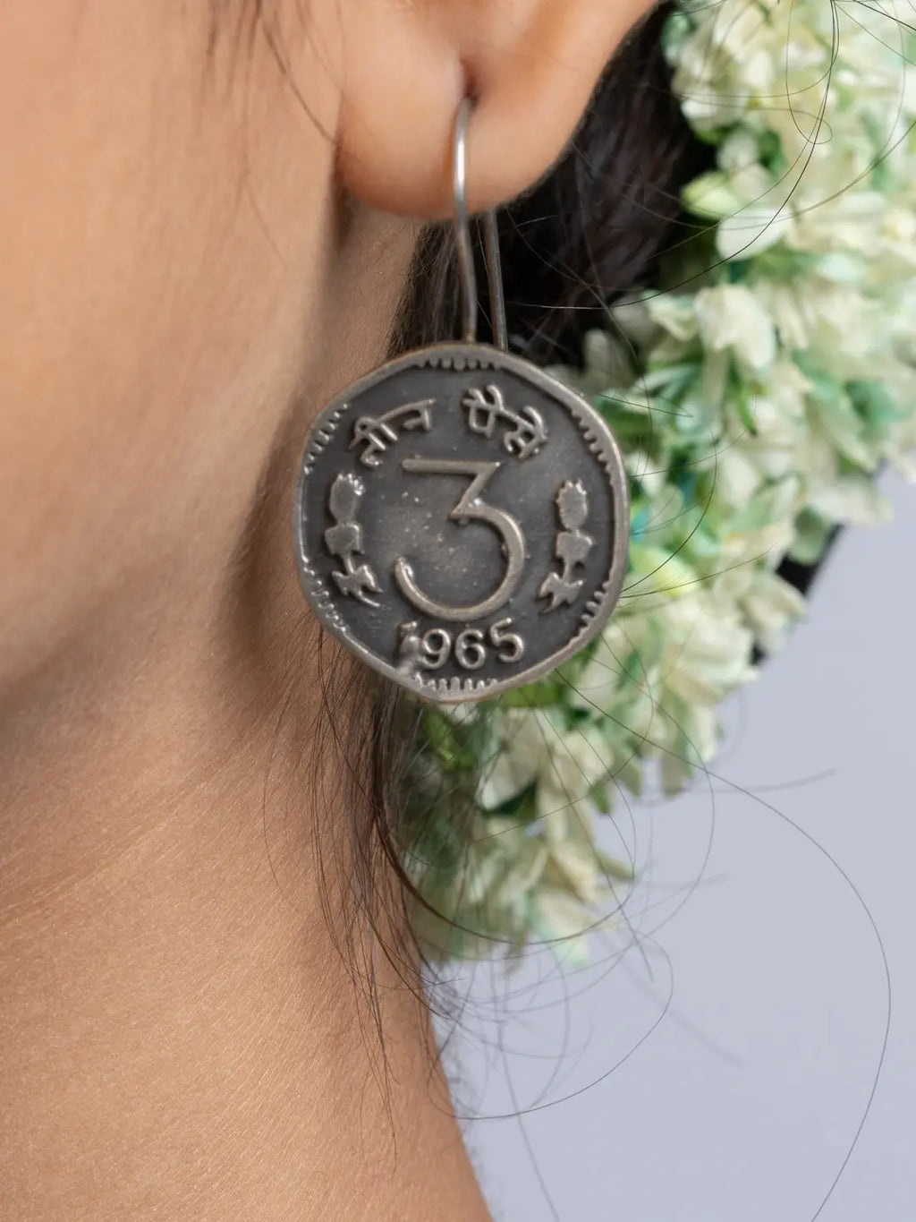 Oxidized Silver Three Paise Earring LOOK AND ADORN - designed for you