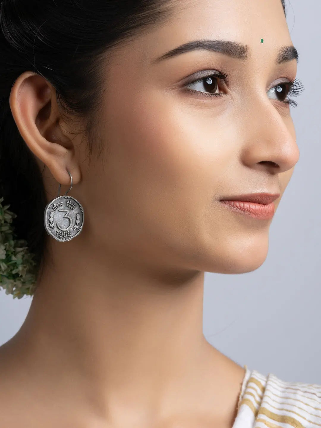 Oxidized Silver Three Paise Earring LOOK AND ADORN - designed for you