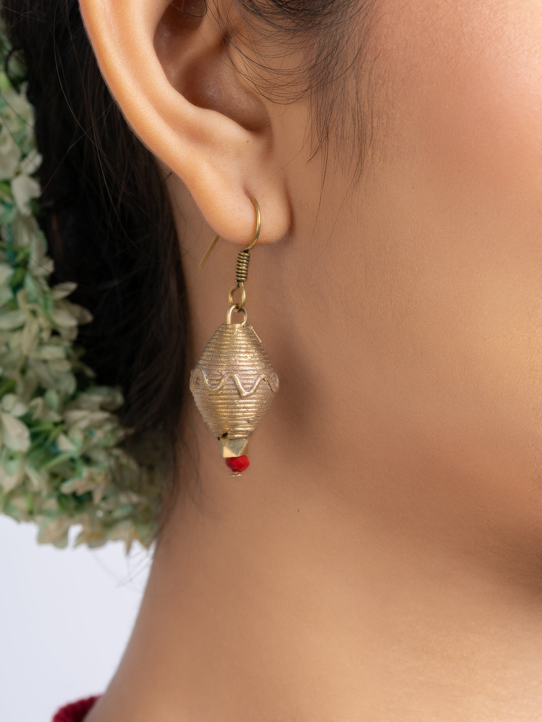 Golden Red Yellow Sun Dokra Brass necklace set with earring