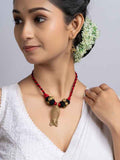 Red Black Dokra Brass Fish Ghungroo Necklace Set With Earrings