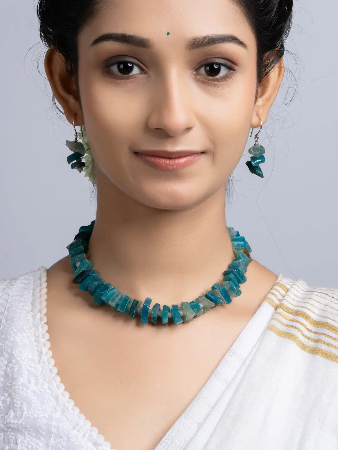 Semi Precious Blue Agate Quartz Necklace Set With Earrings LOOK AND ADORN - designed for you