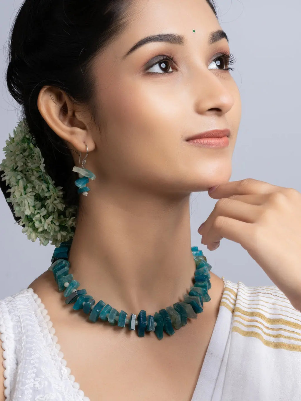 Semi Precious Blue Agate Quartz Necklace Set With Earrings LOOK AND ADORN - designed for you