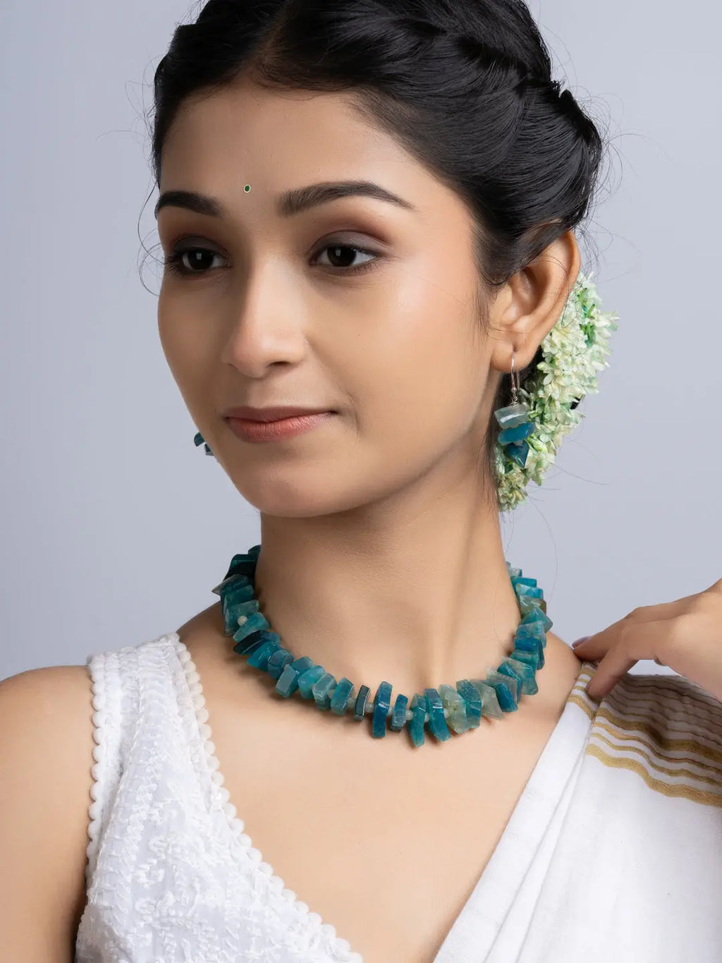 Semi Precious Blue Agate Quartz Necklace Set With Earrings LOOK AND ADORN - designed for you