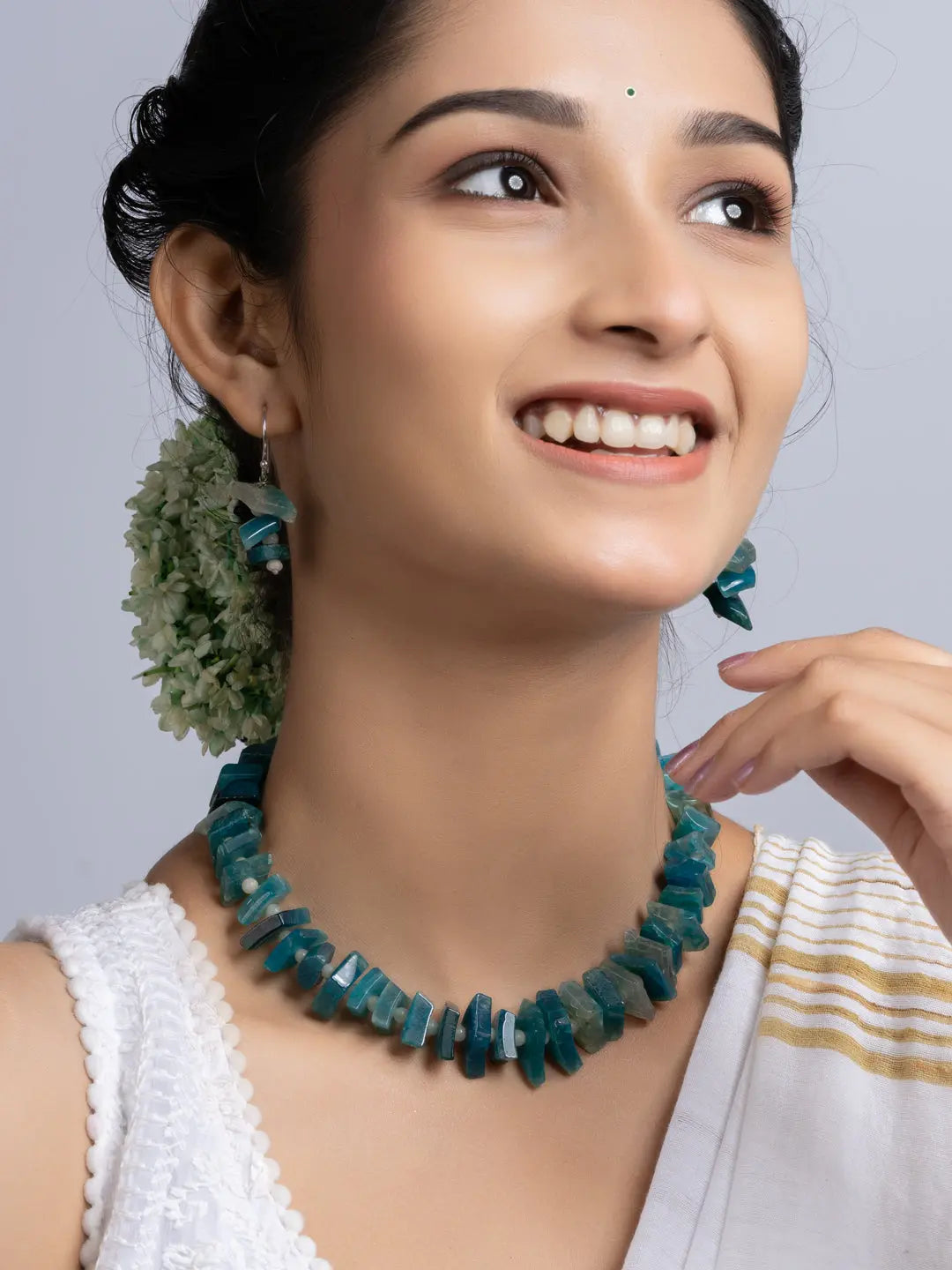 Semi Precious Blue Agate Quartz Necklace Set With Earrings LOOK AND ADORN - designed for you
