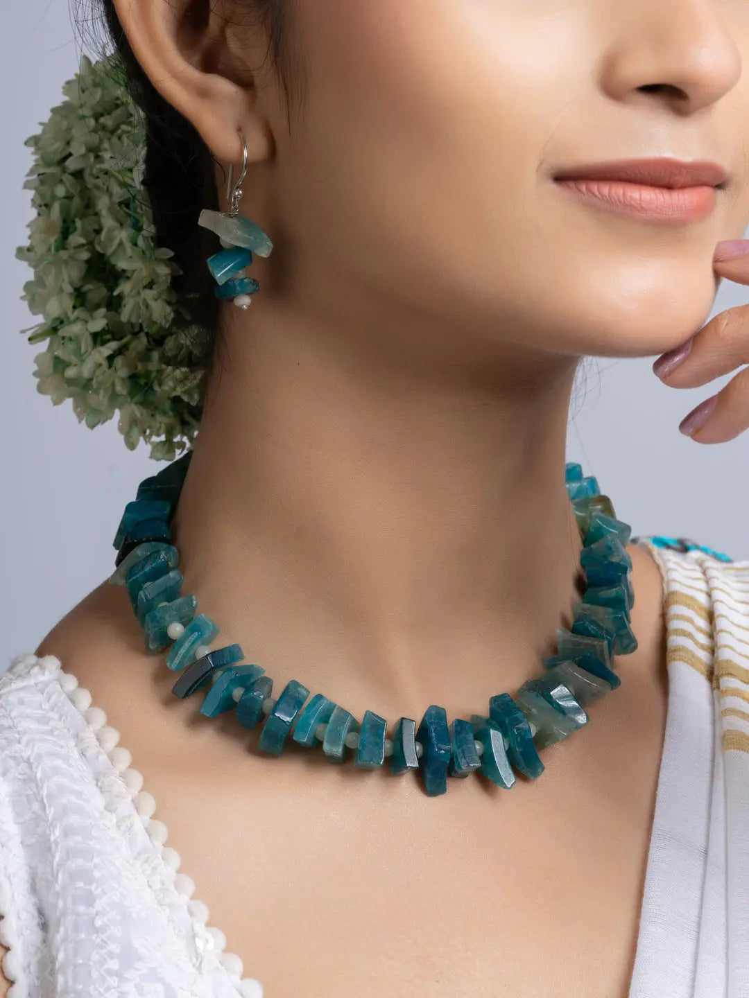 Semi Precious Blue Agate Quartz Necklace Set With Earrings LOOK AND ADORN - designed for you