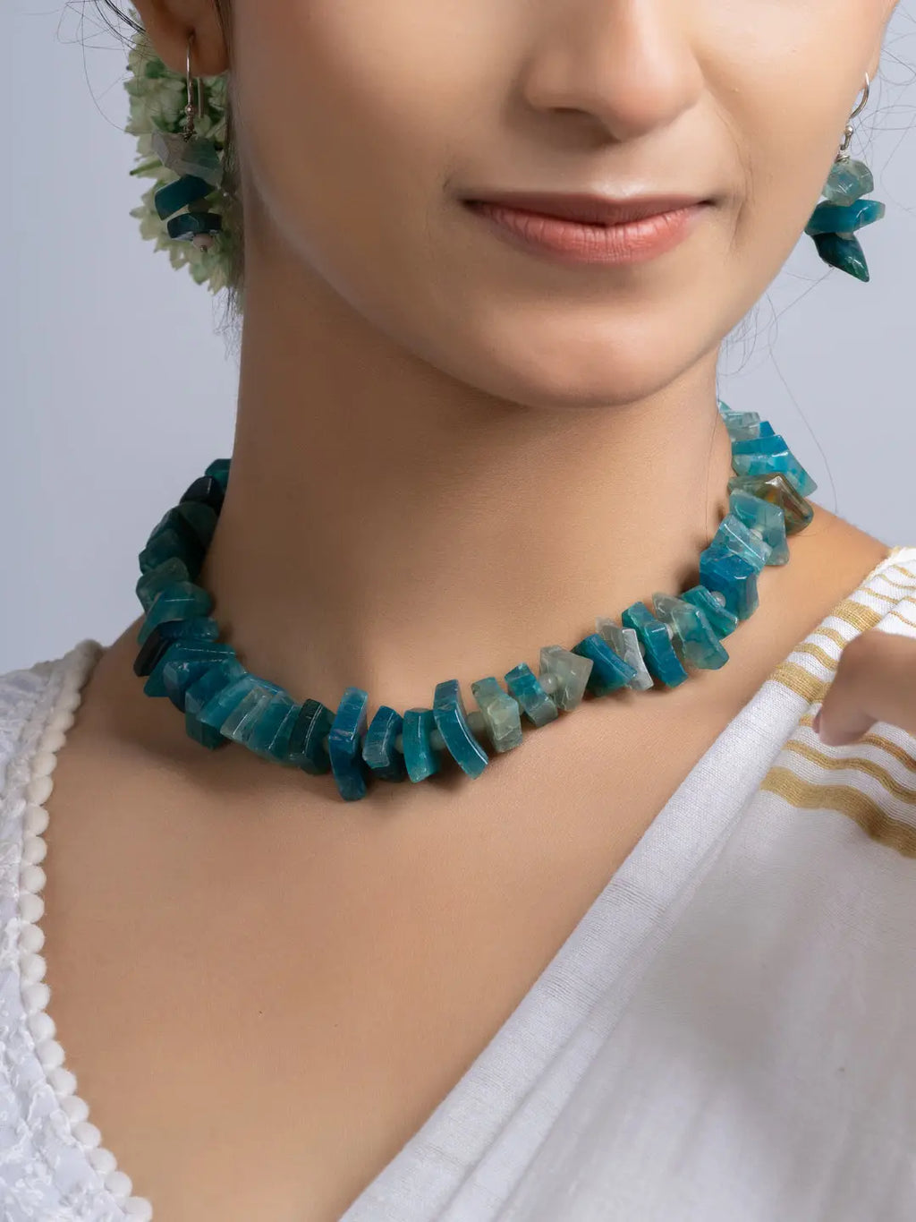 Semi Precious Blue Agate Quartz Necklace Set With Earrings LOOK AND ADORN - designed for you