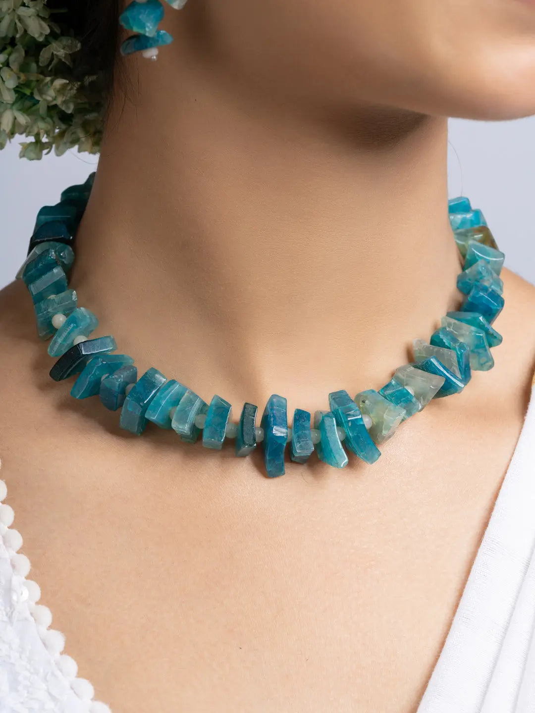 Semi Precious Blue Agate Quartz Necklace Set With Earrings LOOK AND ADORN - designed for you
