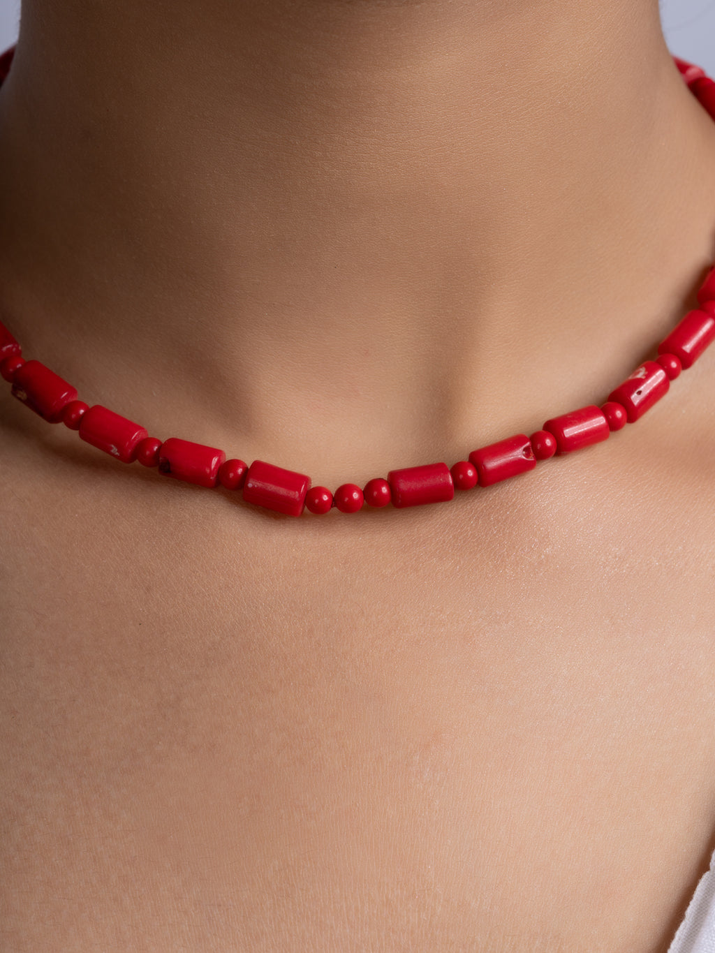 Semi Precious Red Coral Necklace Set With Earrings