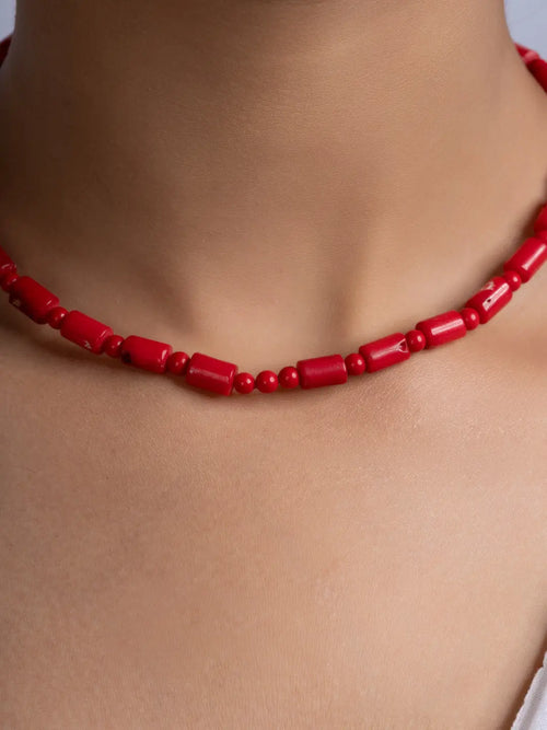 Semi Precious Red Coral Necklace Set With Earrings LOOK AND ADORN - designed for you