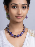 Semi Precious Purple Agate Quartz Necklace Set With Earrings LOOK AND ADORN - designed for you