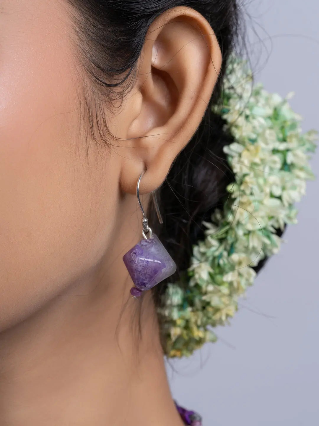 Semi Precious Purple Agate Quartz Necklace Set With Earrings LOOK AND ADORN - designed for you