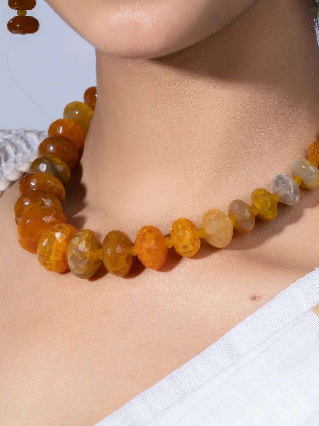 Semi Precious Orange Onyx Necklace Set With Earrings LOOK AND ADORN - designed for you