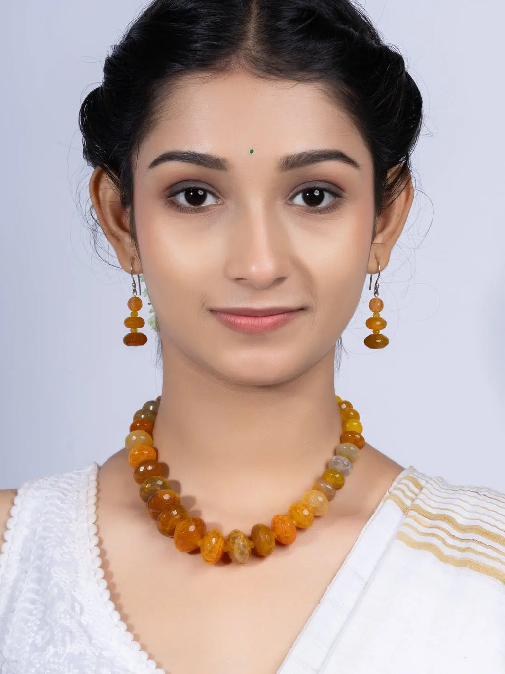 Semi Precious Orange Onyx Necklace Set With Earrings LOOK AND ADORN - designed for you