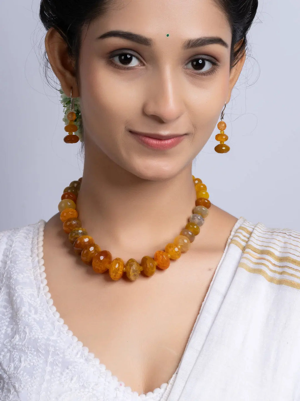 Semi Precious Orange Onyx Necklace Set With Earrings LOOK AND ADORN - designed for you
