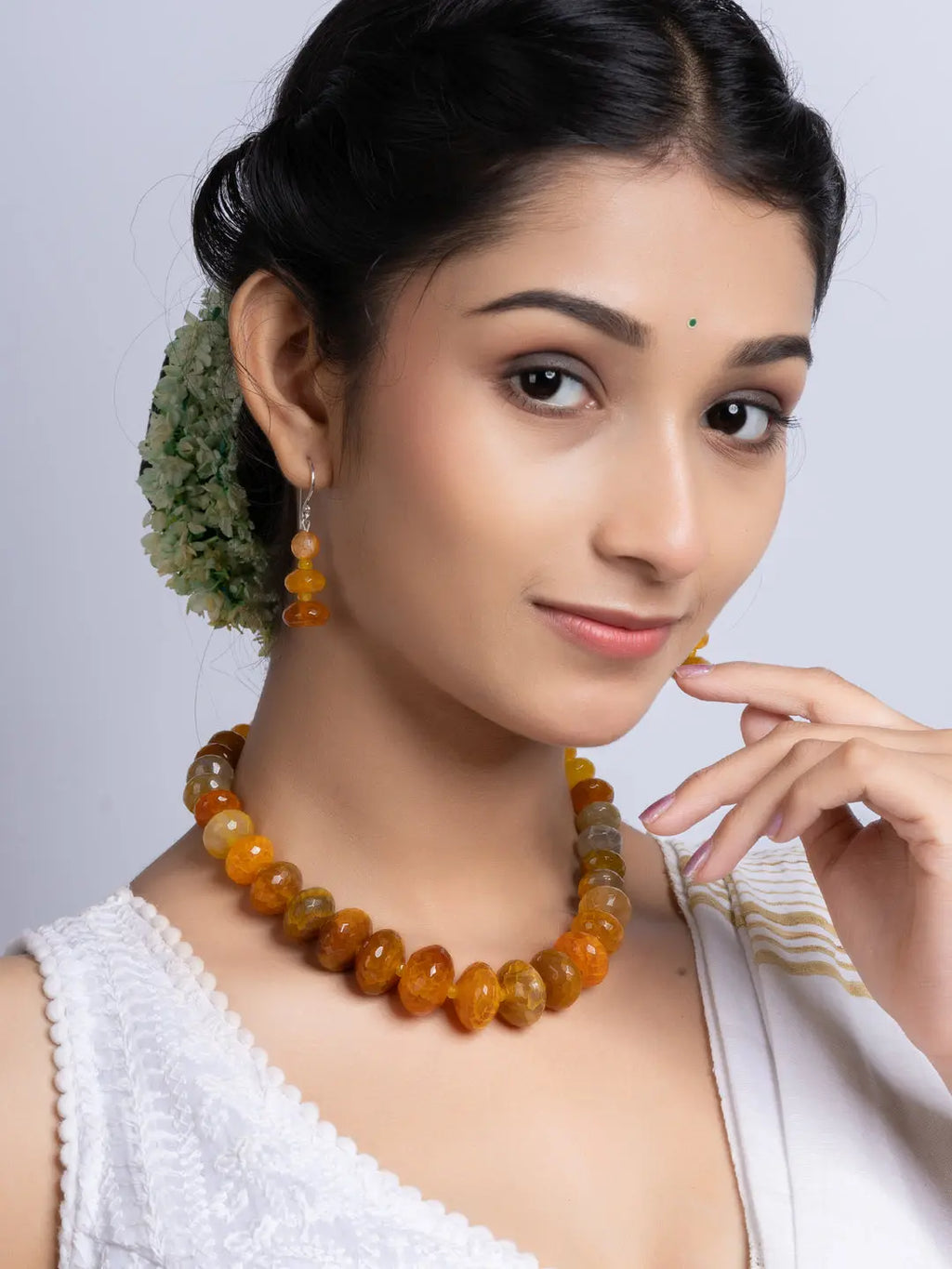 Semi Precious Orange Onyx Necklace Set With Earrings LOOK AND ADORN - designed for you