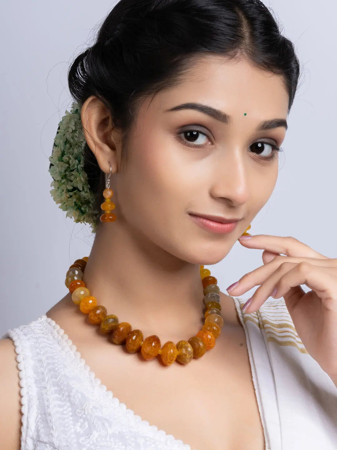 Semi Precious Orange Onyx Necklace Set With Earrings LOOK AND ADORN - designed for you