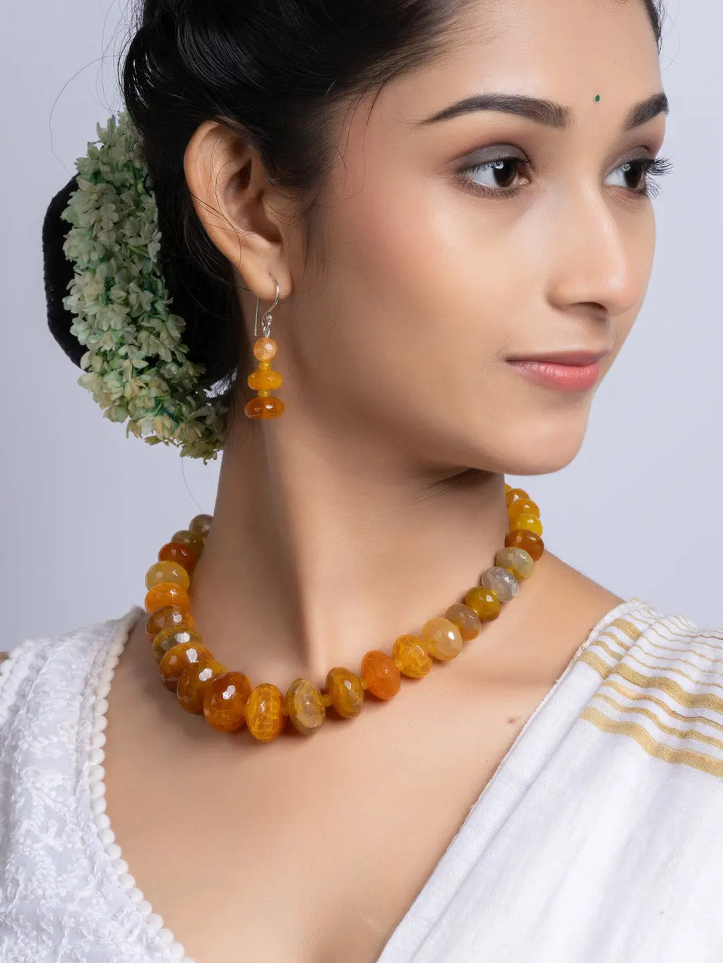 Semi Precious Orange Onyx Necklace Set With Earrings LOOK AND ADORN - designed for you