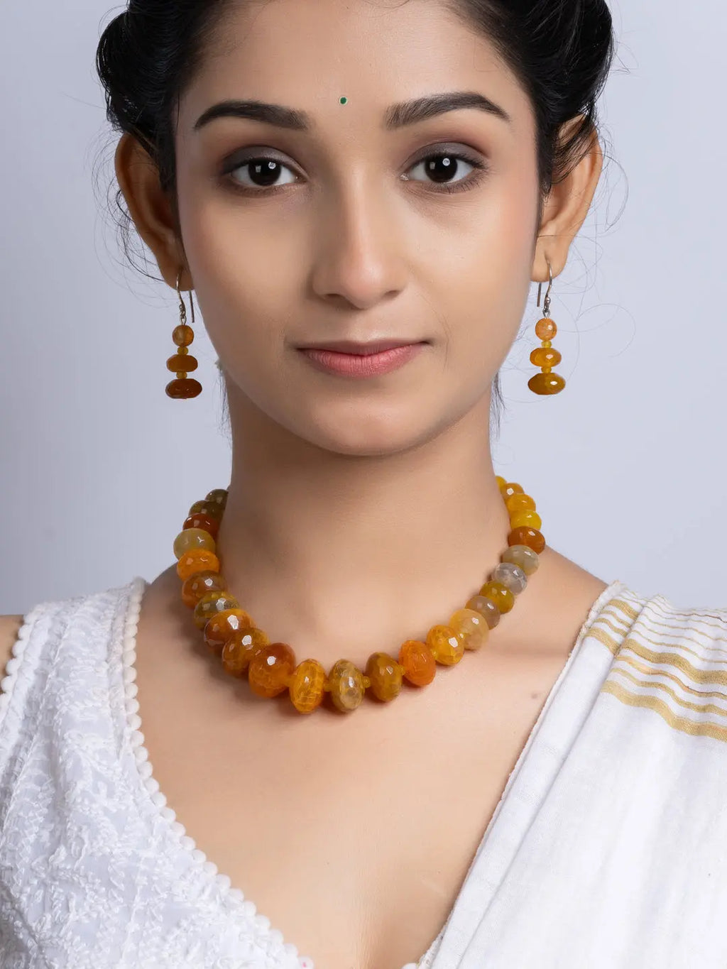Semi Precious Orange Onyx Necklace Set With Earrings LOOK AND ADORN - designed for you