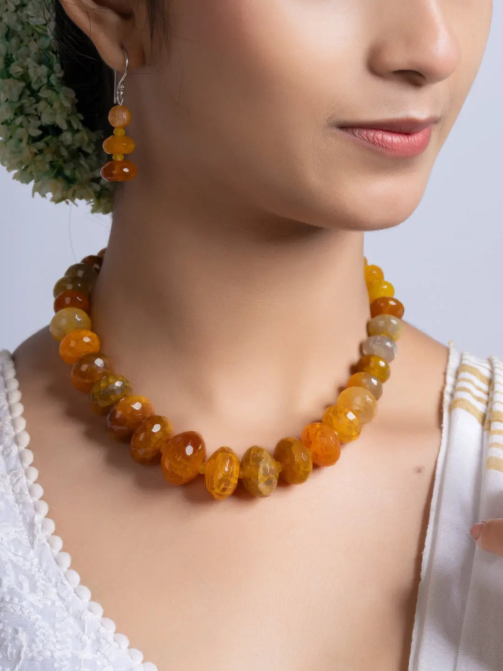 Semi Precious Orange Onyx Necklace Set With Earrings LOOK AND ADORN - designed for you