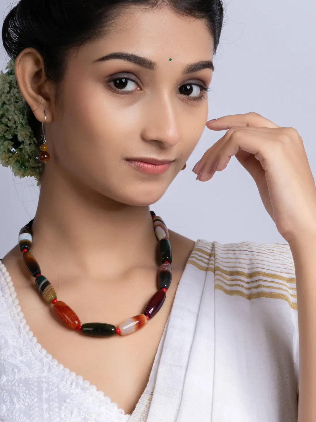 Semi Precious Black Brown Agate coral Necklace Set With Earrings LOOK AND ADORN - designed for you