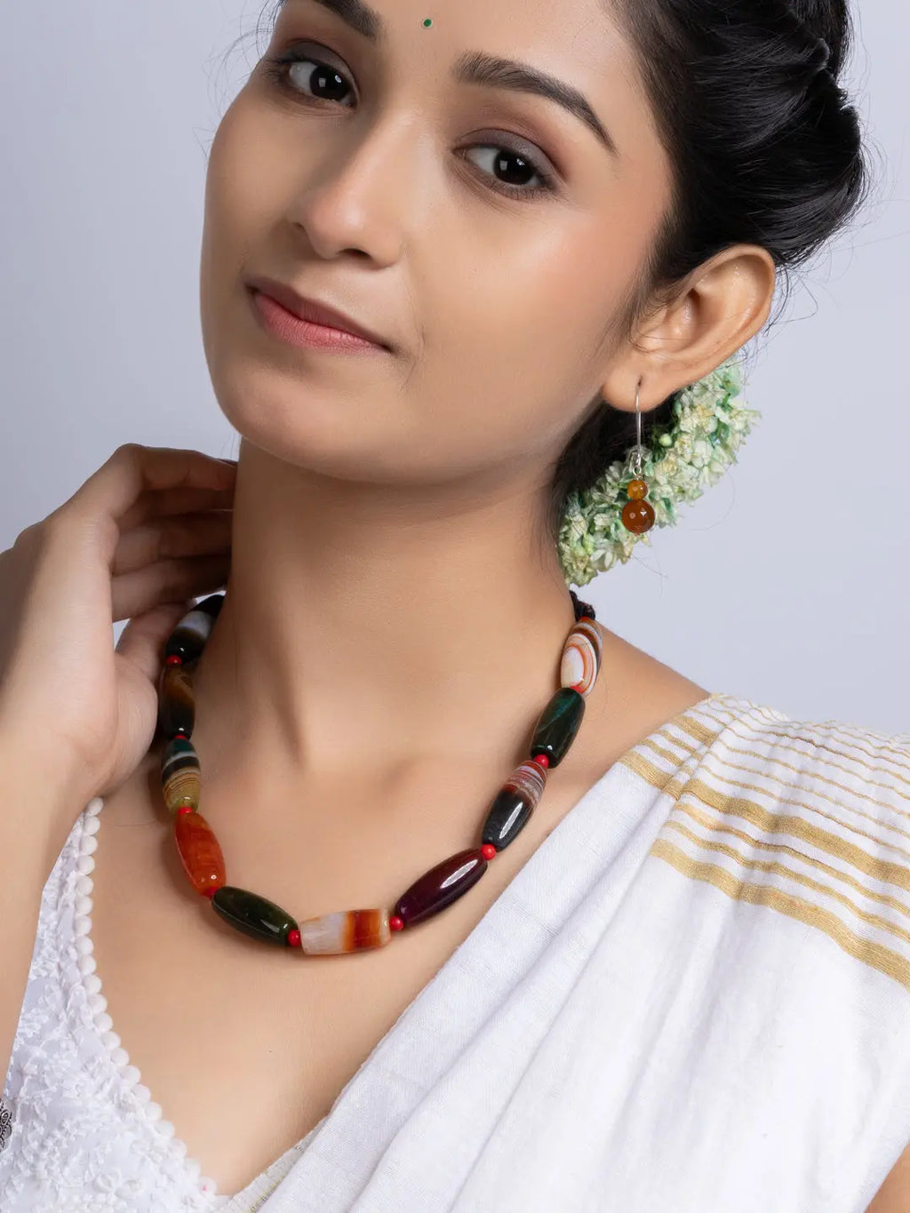 Semi Precious Black Brown Agate coral Necklace Set With Earrings LOOK AND ADORN - designed for you