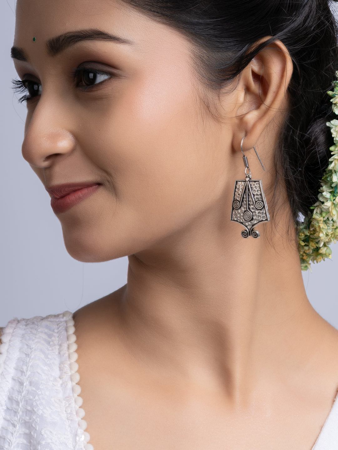 Oxidized Silver Tribal Earring