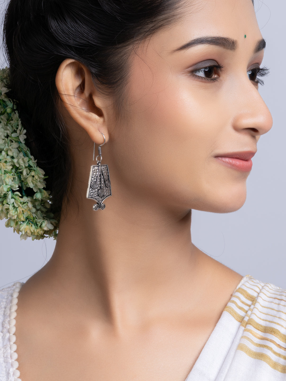 Oxidized Silver Tribal Earring