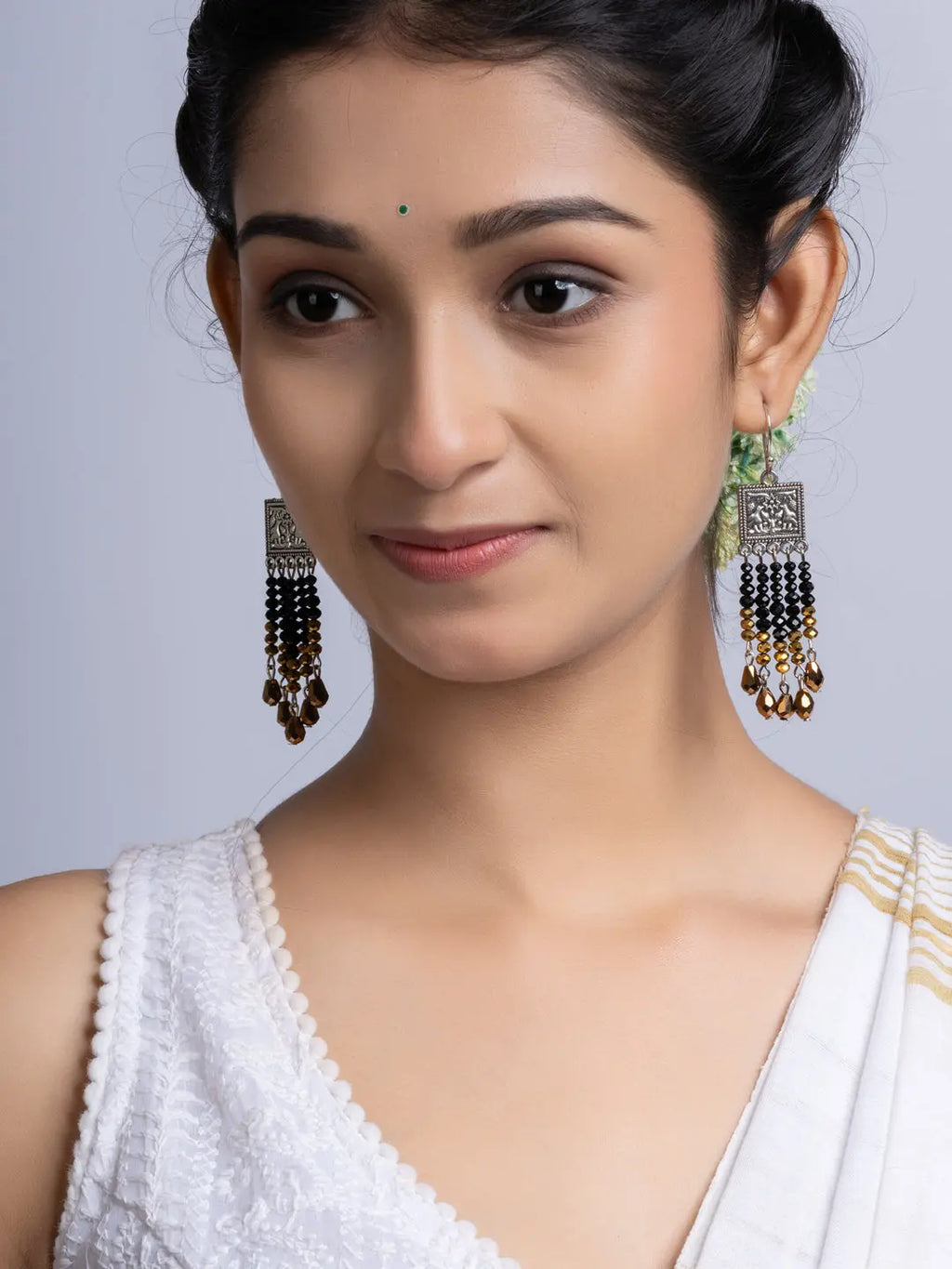 Golden Black Crystal Dangler Earring LOOK AND ADORN - designed for you