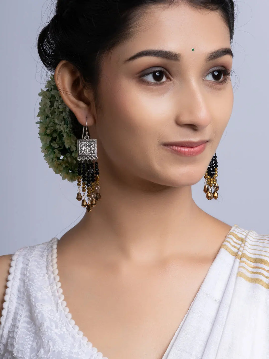 Golden Black Crystal Dangler Earring LOOK AND ADORN - designed for you