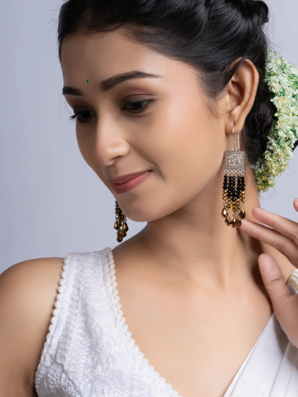 Golden Black Crystal Dangler Earring LOOK AND ADORN - designed for you