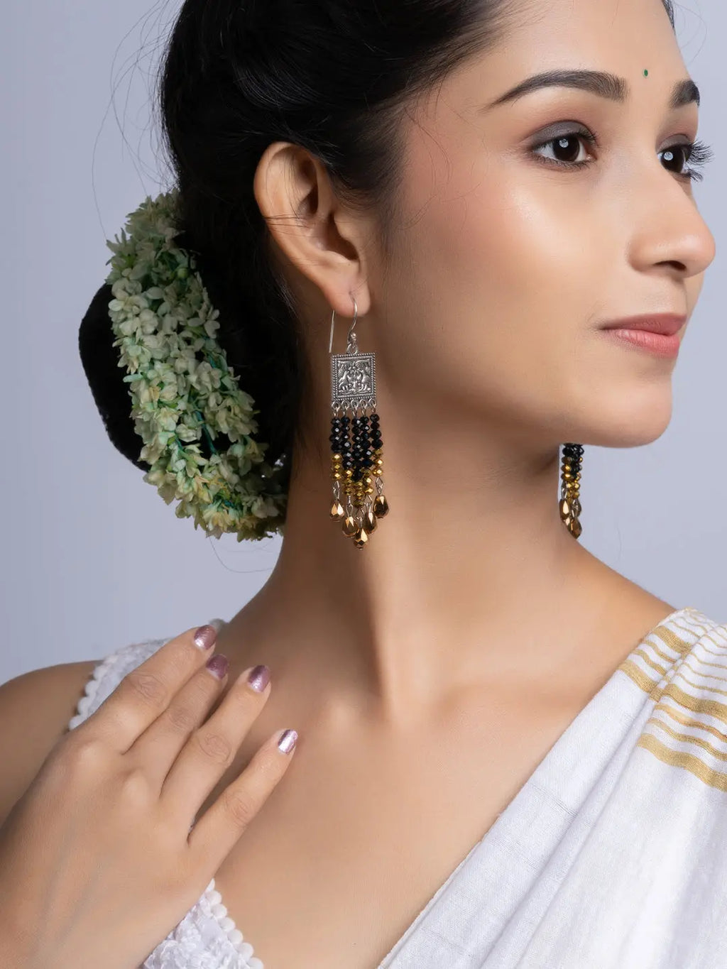 Golden Black Crystal Dangler Earring LOOK AND ADORN - designed for you