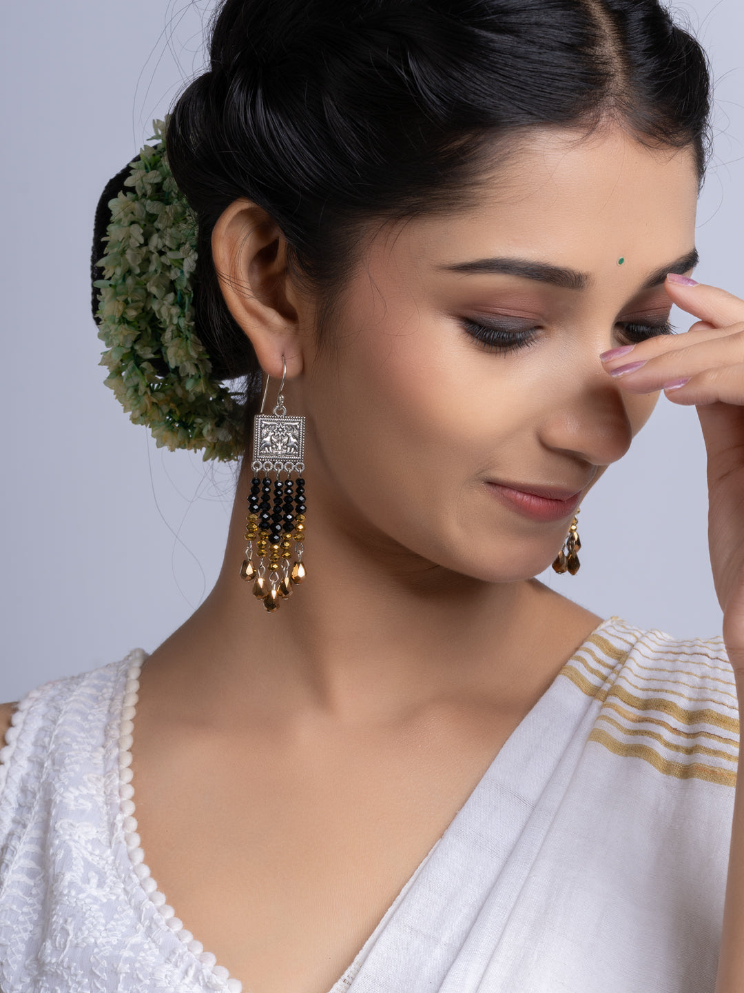 Golden Black Crystal Dangler Earring