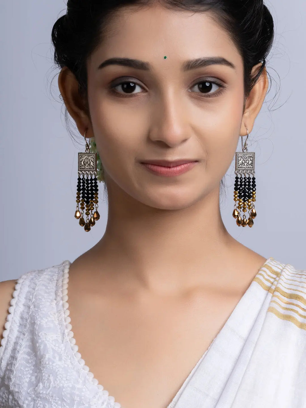 Golden Black Crystal Dangler Earring LOOK AND ADORN - designed for you