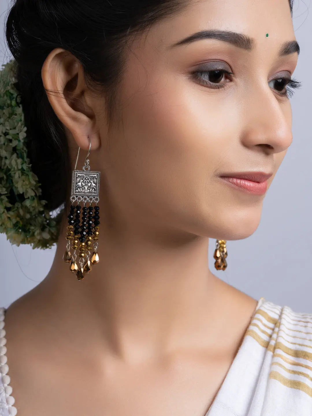 Golden Black Crystal Dangler Earring LOOK AND ADORN - designed for you