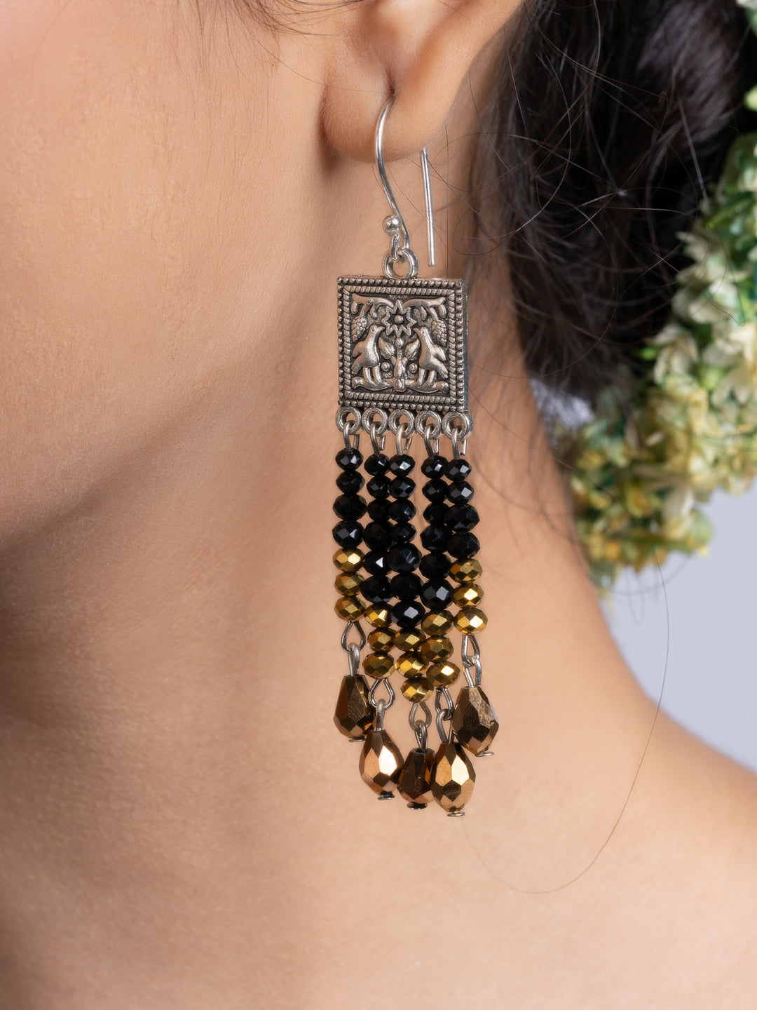 Golden Black Crystal Dangler Earring